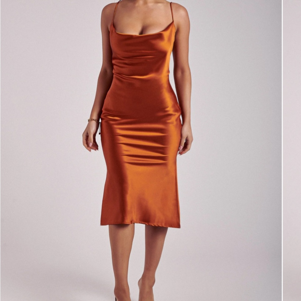 Meshki Tabitha Midi Dress In Burnt Orange sz XS